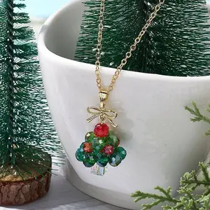 Christmas Tree Glass Beaded Pendant Necklaces