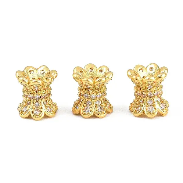 Brass Micro Pave Clear Cubic Zirconia Beads