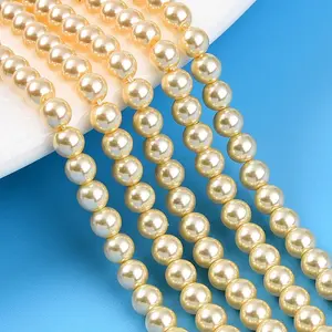 Baking Paint Pearlized Glass Pearl Bead Strands