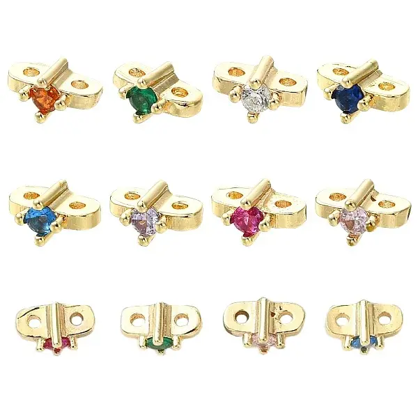 16Pcs 8 Colors Brass Micro Pave Cubic Zirconia Multi-Strand Links