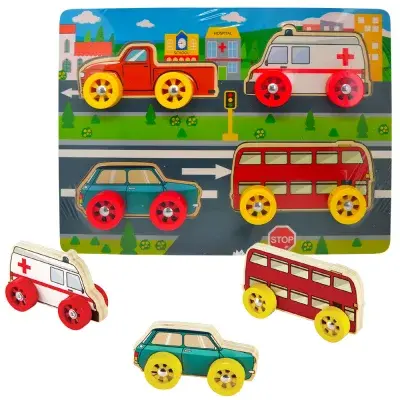 BABU - Dřevěné puzzle autíčka - sada 4 ks