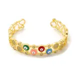 Colorful Enamel Evil Eye Open Cuff Bangle with Cubic Zirconia