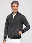 Ombre Men's denim bomber jacket with stone wash effect - black