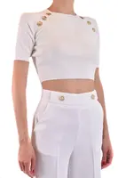 Bílý crop top s ozdobnými knoflíčky