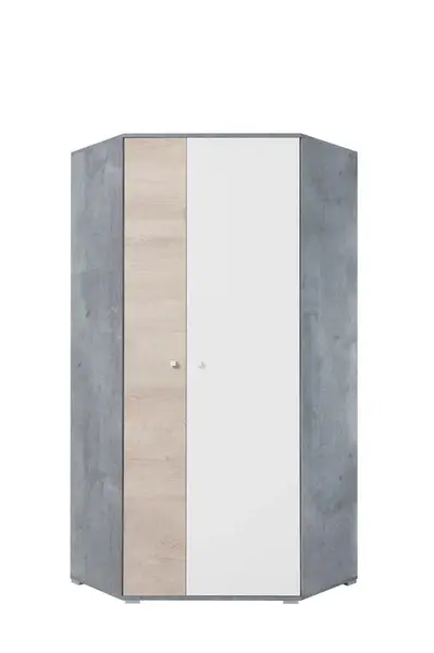 Rohová šatní skříň Sigma SI2 Barva korpusu: Beton/Bílá/Dub