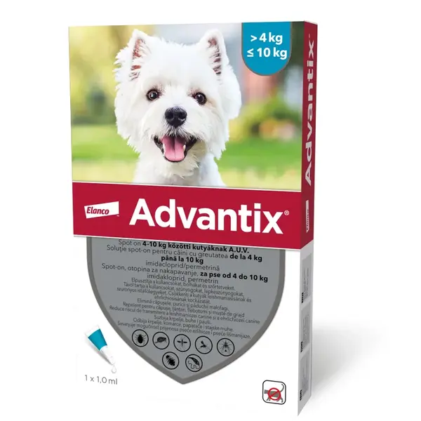 Advantix Spot On roztok pre psy A.U.V. pre psy medzi 4-10 kg (24 x 1,0 ml)