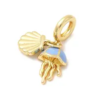 Brass Cornflower Blue Enamel European Dangle Charms