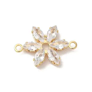 Brass Pave Clear Cubic Zirconia Flower Links Connector Charms