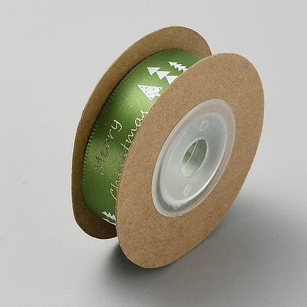 5 Yards Christmas Tree & Word Merry Christmas Printed Polyester Satin Ribbon