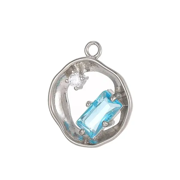 Flat Round Charms 304 Stainless Steel Cubic Zirconia Pendants