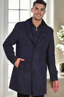 PLT9401 DEWBERRY MEN'S COAT-PATTERNED NAVY BLUE