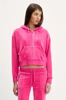 Velurová mikina Juicy Couture BRENDAL CROP OVERSIZED HOODIE dámská, černá barva, s kapucí, hladká, JCBAS225801