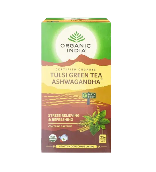 ORGANIC INDIA Tulsi se zeleným čajem a Ašvagandou BIO 25 ks