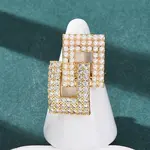 Adjustable Brass Micro Pave Clear Cubic Zirconia with ABS Plastic Pearl Cuff Rings