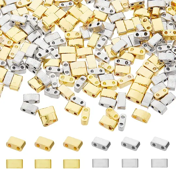 300Pcs 2 Styles 2-Hole Metallic Colours Glass Seed Beads