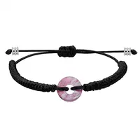 Synthetic Cherry Quartz Glass Donut Braided Bead Bracelet