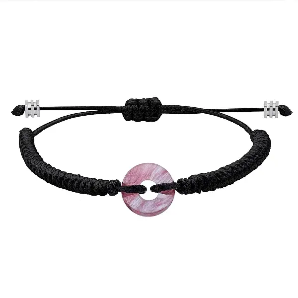 Synthetic Cherry Quartz Glass Donut Braided Bead Bracelet