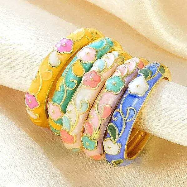 Brass Enamel Cuff Open Rings