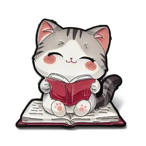 Cat Reading Book Enamel Pins