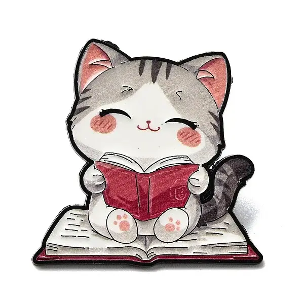 Cat Reading Book Enamel Pins