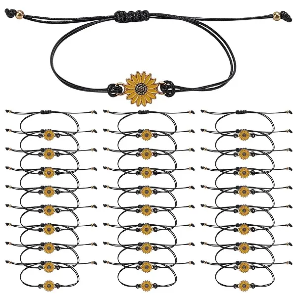 30Pcs Adjustable Waxed Cord Braided Bracelet for Women