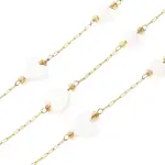 304 Stainless Steel & Natural Shell Heart & Round Bead Cable Chains