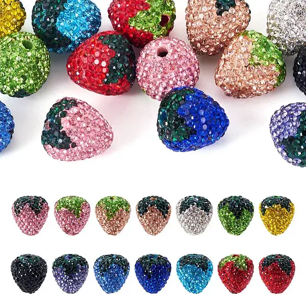 14Pcs 14 Colors Handmade Polymer with Rhinestone Clay Beads