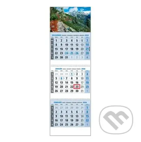 Klasik 3-mesačný nástenný kalendár 2026 - modrý, vysoké hory