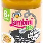 LAMBINI BIO Demeter příkrm špaldové špagety, zelenina a losos 220 g