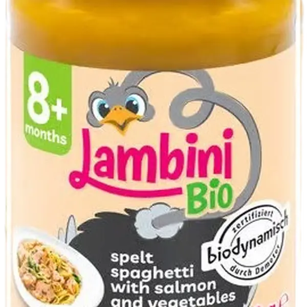 LAMBINI BIO Demeter příkrm špaldové špagety, zelenina a losos 220 g