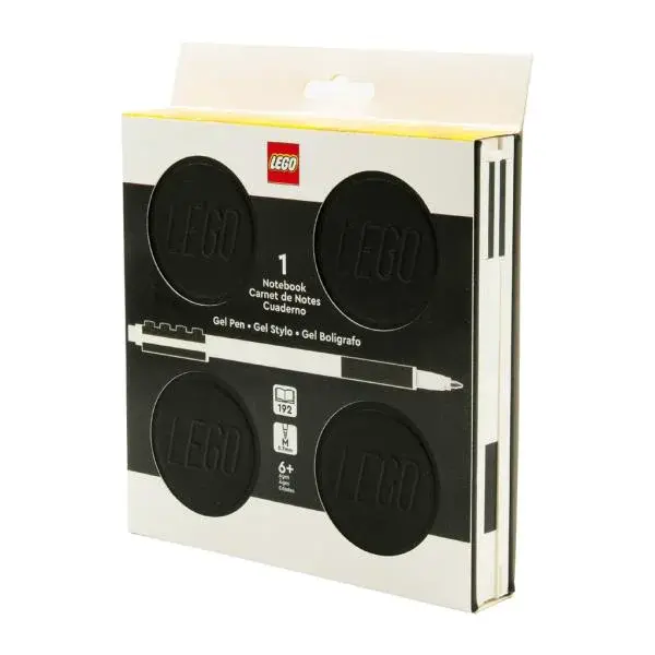 LEGO zápisník s gelovým perem jako klipem a náhradní náplní – černý