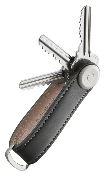 Klíčenka Orbitkey Leather Charcoal with Grey Stitching