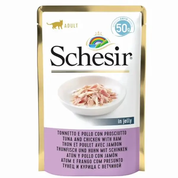 SCHESIR Kapsička pro kočky tuňák s kuřetem a šunkou 50 g