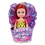 Víla Sparkle Girlz s křídly malá v kornoutku - růžovo-modré šaty a světle růžové vlasy