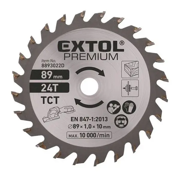 Kotouč pilový s SK plátky, Ř89 x 2,0 x 10 mm, 24T, EXTOL PREMIUM