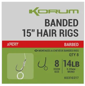 Korum návazec banded hair rigs barbed 8 ks délka 15" - velikost háčku 10