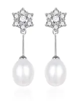 Agato Okouzlující stříbrné náušnice se zirkony a pravou perlou AGT-E091PW-P