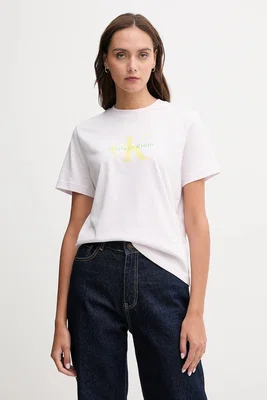 Bavlněné tričko Calvin Klein Jeans dámské, bílá barva, LV047B865G