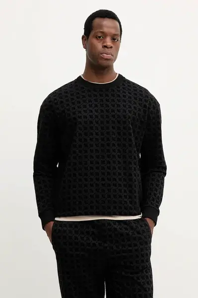 Bavlněná mikina Joop! pánská, černá barva, vzorovaná, 30047447