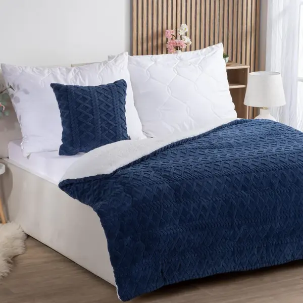 Prošívaná beránková souprava INVERNO tmavě modrá 2 ks