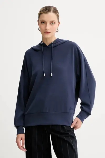 Mikina BOSS Orange C_Efelpa1 dámská, tmavomodrá barva, s kapucí, hladká, 50551451