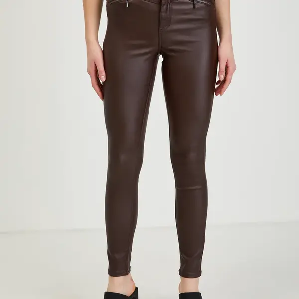 Tmavě hnědé dámské koženkové kalhoty ORSAY - Dámské