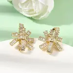 Brass Micro Pave Clear Cubic Zirconia Stud Earrings for Women