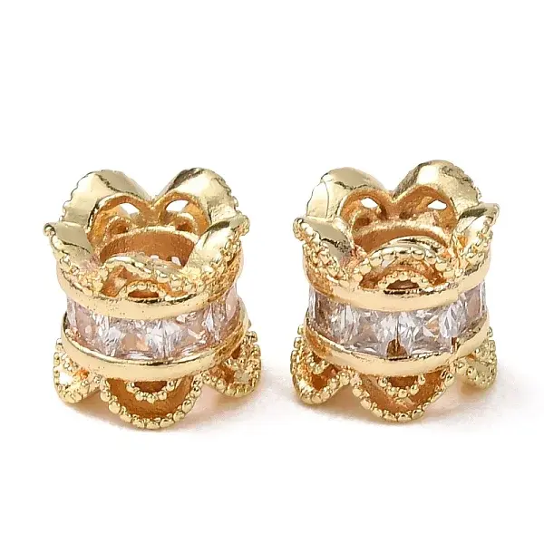 Brass Pave Clear Cubic Zirconia Beads