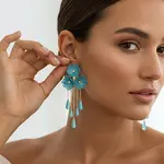 Alloy Glass Flower Stud Dangle Earringsl