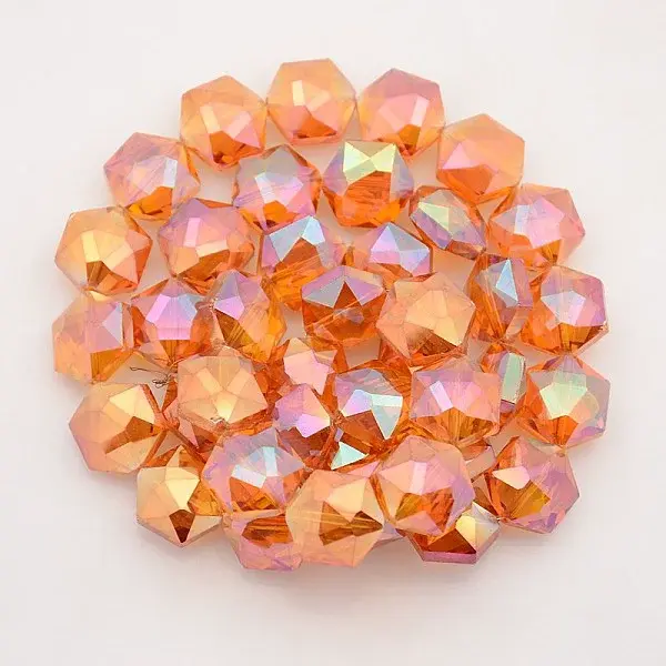 Hexagon Electroplate Full Rainbow Plated Glass Beads Strands