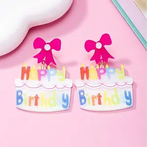 Birthday Cake Acrylic Dangle Stud Earrings