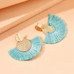 Flat Round with Fan Bohemian Style Iron Tassel Stud Earrings