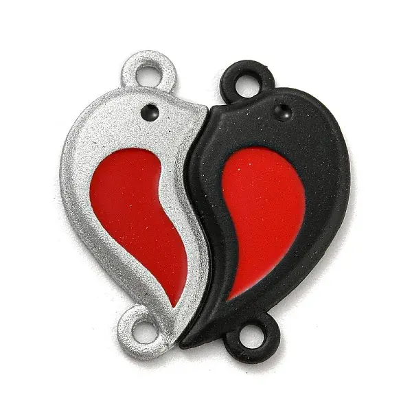 Spray Painted Alloy Couple Heart Connector Charms