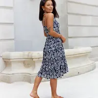 UR/CEO Navy midi dress with white flowers Guantai